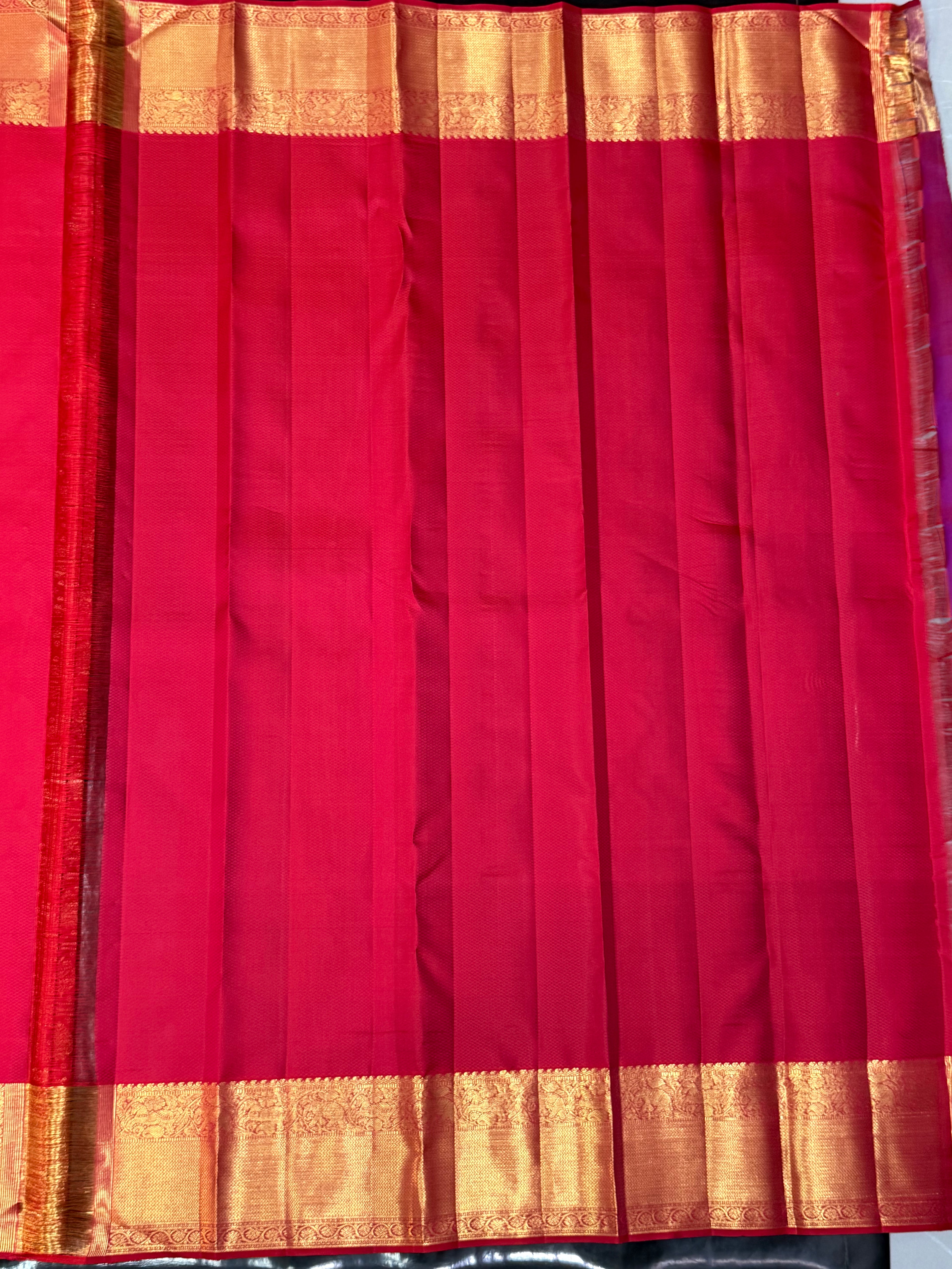 Traditional Kanchipuram Tomato Red Wedding Silk Saree
