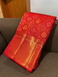 Traditional Kanchipuram Tomato Red Wedding Silk Saree
