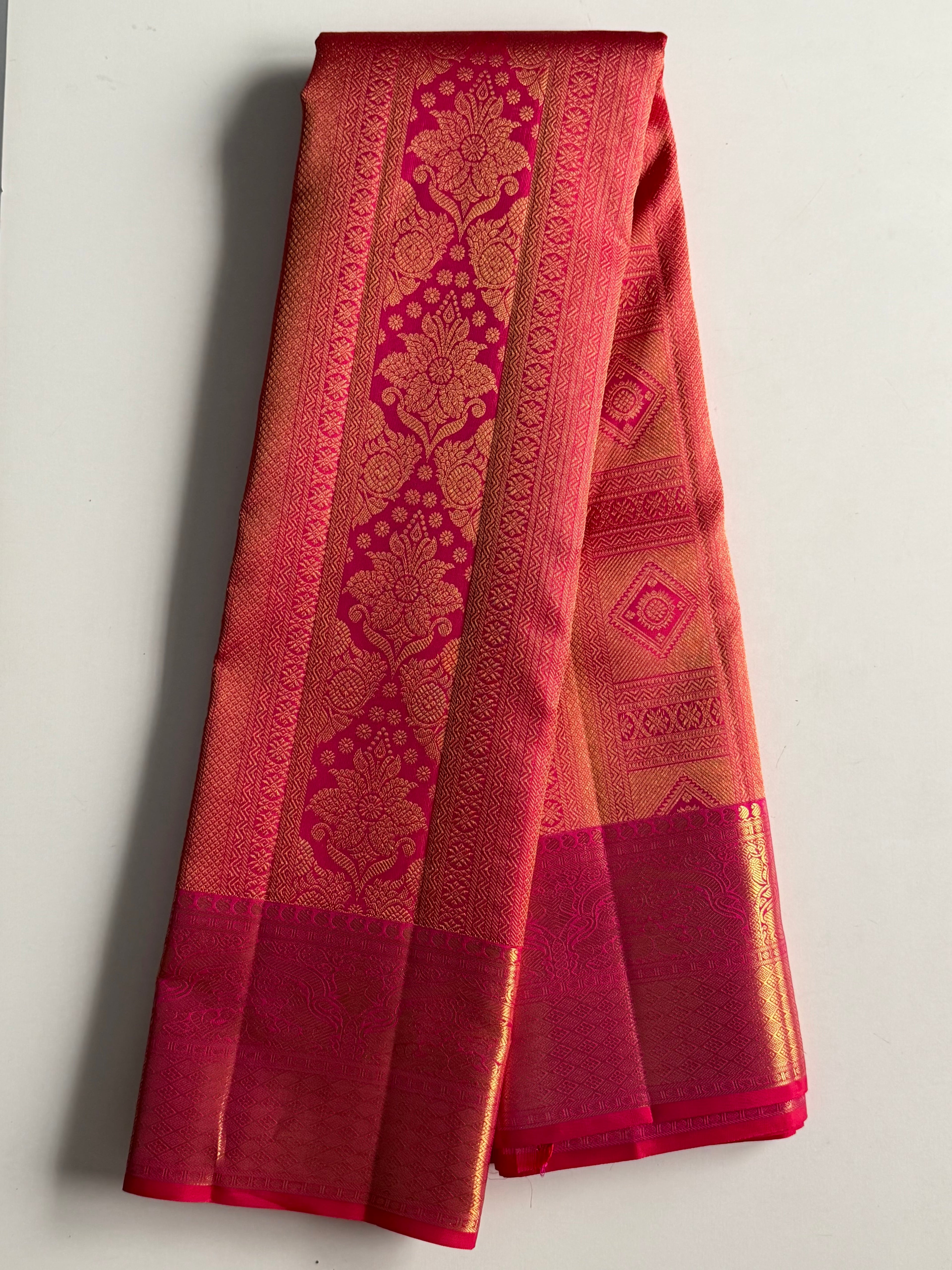 Rani Pink Kanchipuram Silk Saree with Rich Gold Zari Work