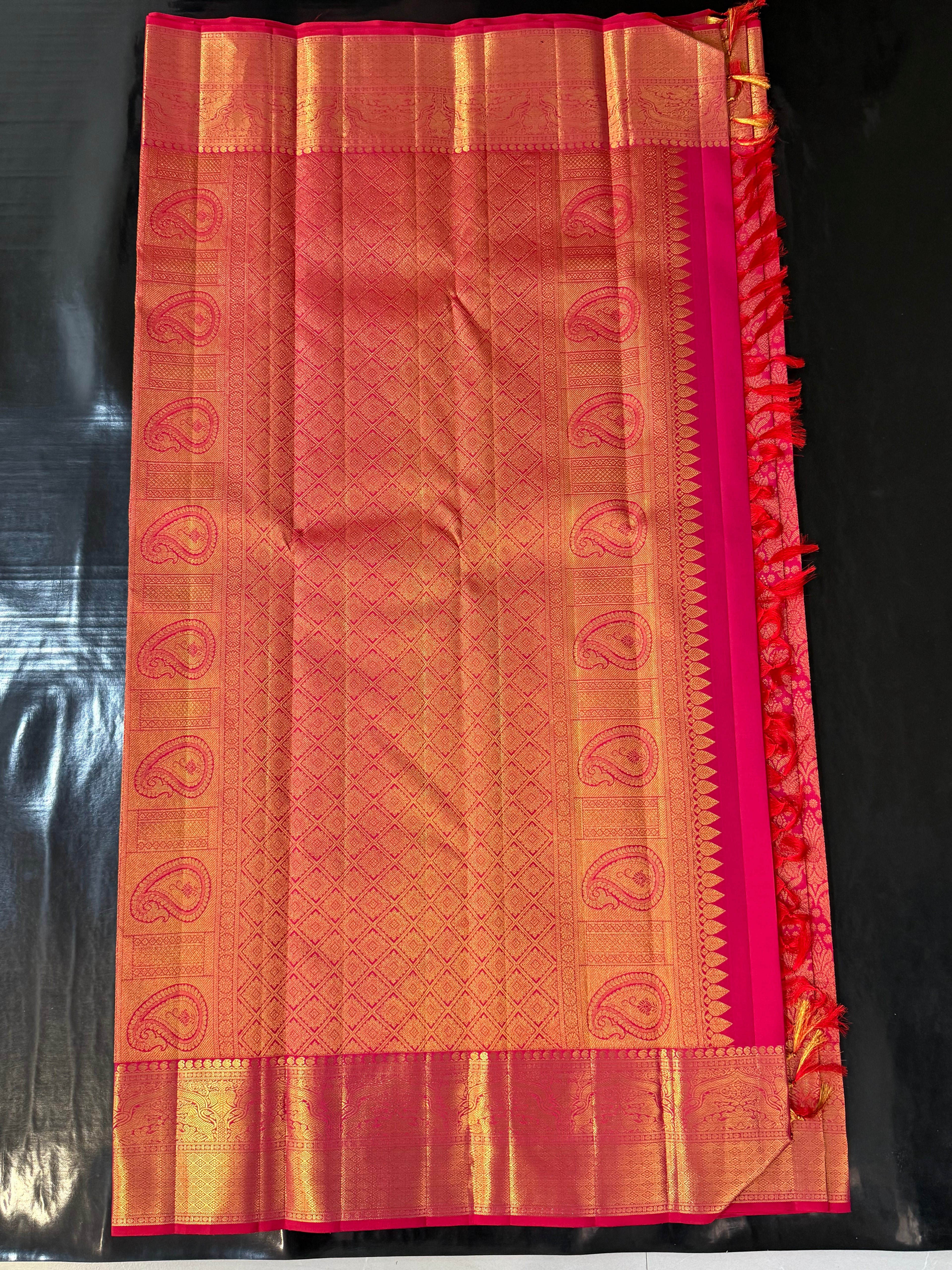 Rani Pink Kanchipuram Silk Saree with Rich Gold Zari Work