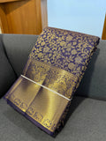 Royal Navy Blue Kanchipuram Silk Saree with Gold Floral Zari
