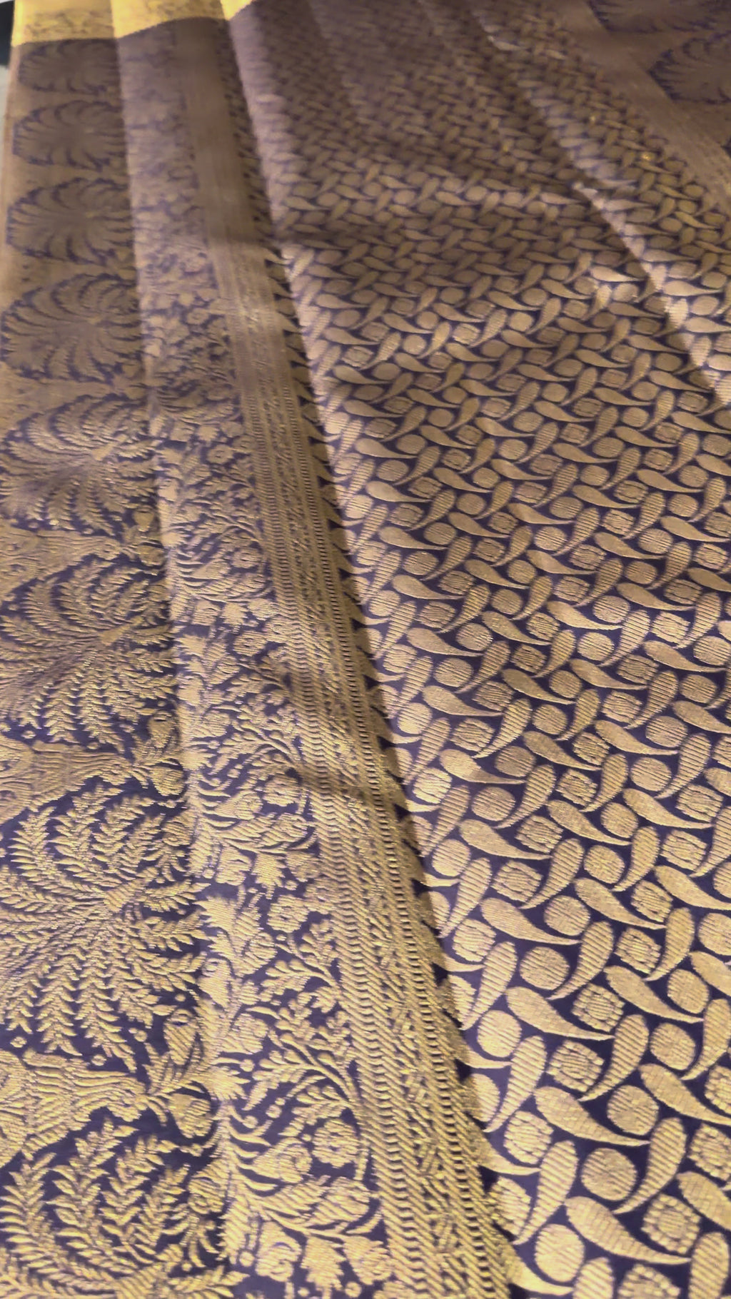 Royal Navy Blue Kanchipuram Silk Saree with Gold Floral Zari
