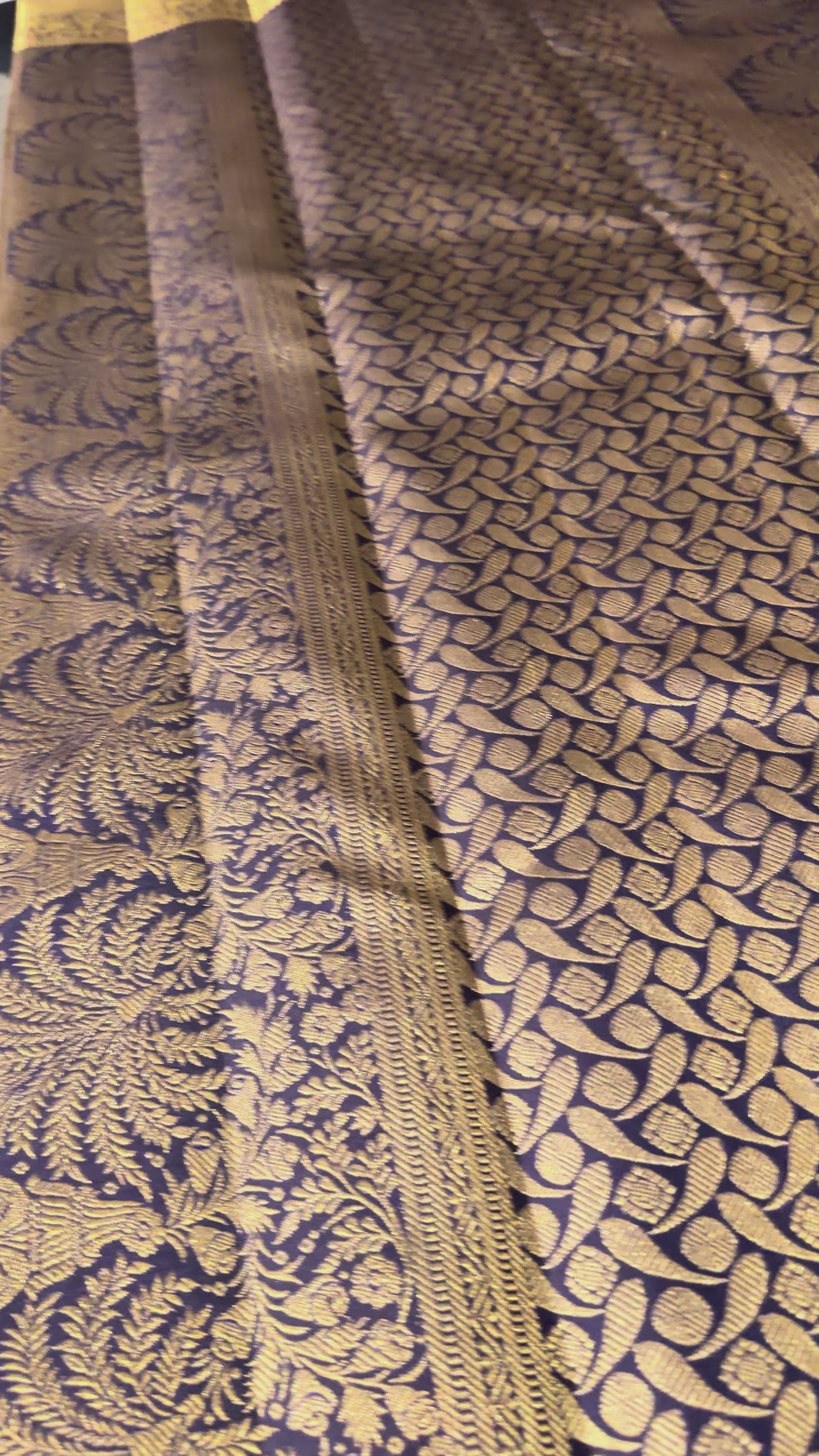Royal Navy Blue Kanchipuram Silk Saree with Gold Floral Zari