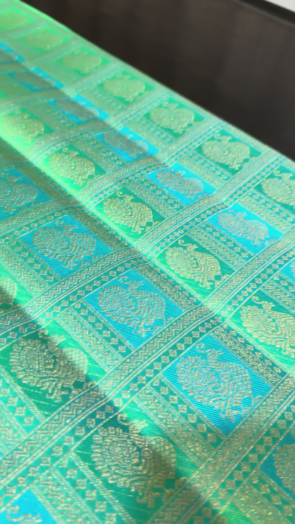 Parrot Green Kanchipuram Silk Saree with Teal & Gold Zari Motifs